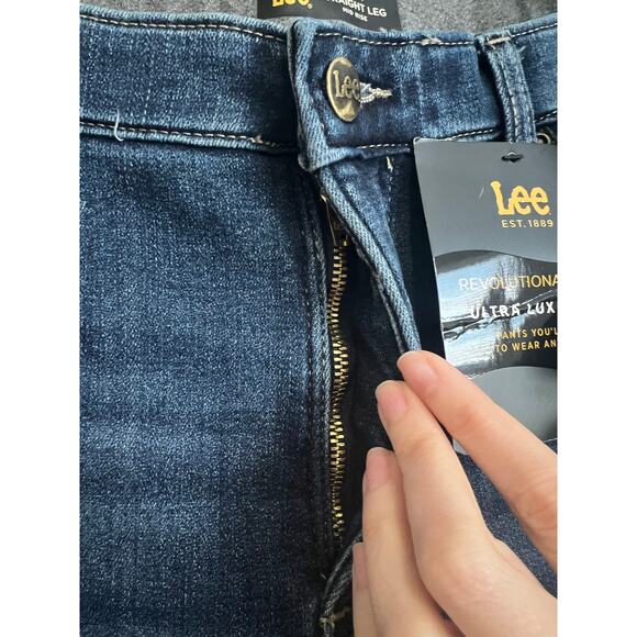 Lee Slim Fit Straight Leg Mid Rise Jeans Womens 16S Short Blue Denim Stretch - Picture 3 of 7